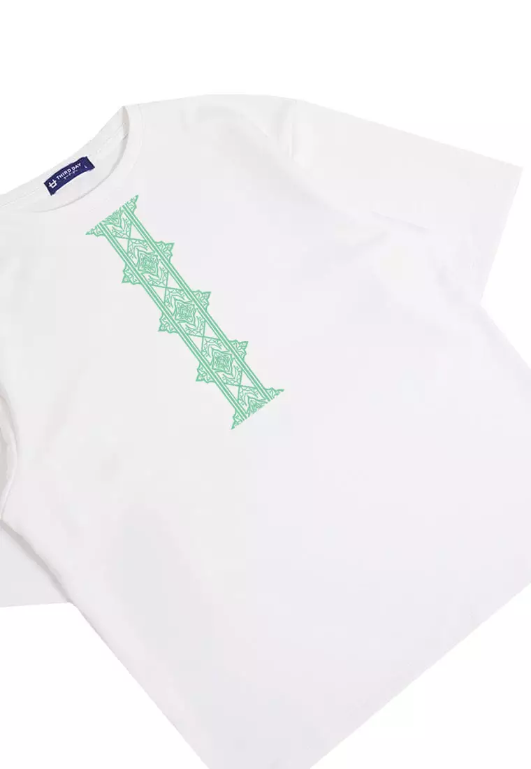 MTR06 kaos oversize baju koko modern bahan scuba tebal "morocco hijau" putih