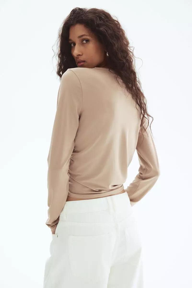 Draped long-sleeved top