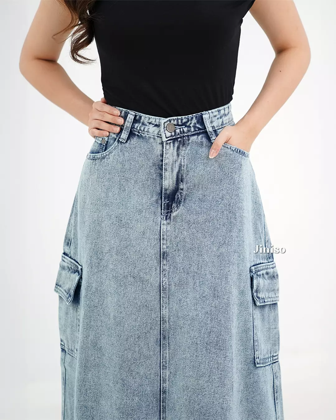 Highwaist Rok Cargo Jeans Panjang 983 SEVENTY