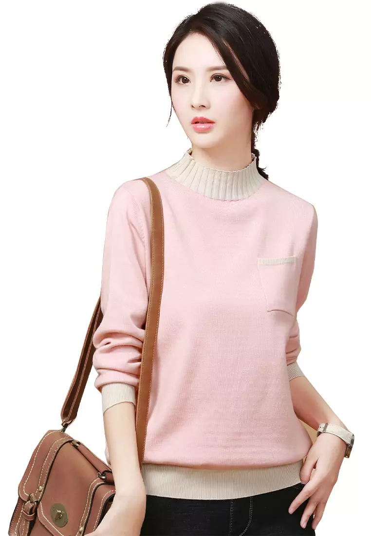Buy A IN GIRLS Half High Collar Fresh Contrast Color Sweater 2024