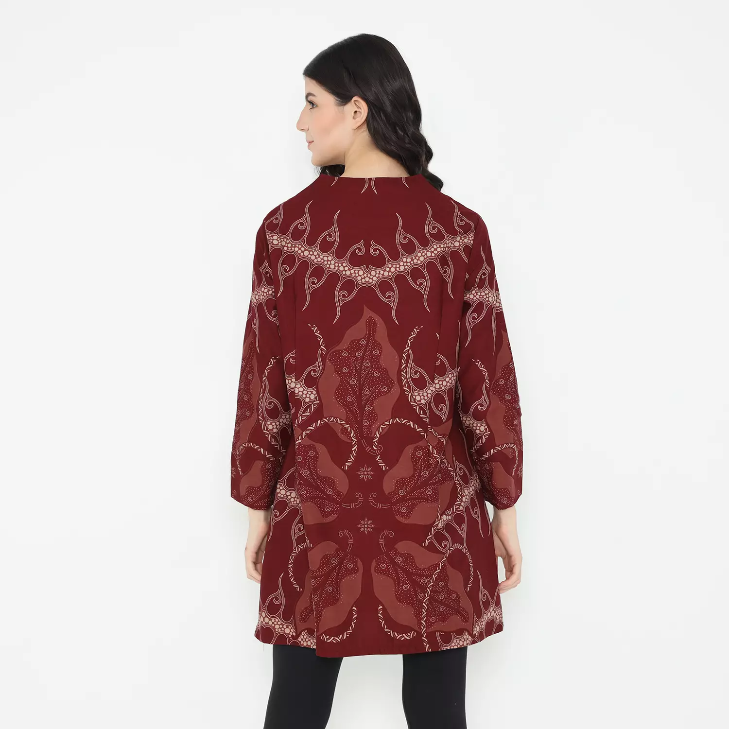 Tunik Batik Wanita Modern Tunik Kancing Lengan Panjang Warna Red Motif Laksmi