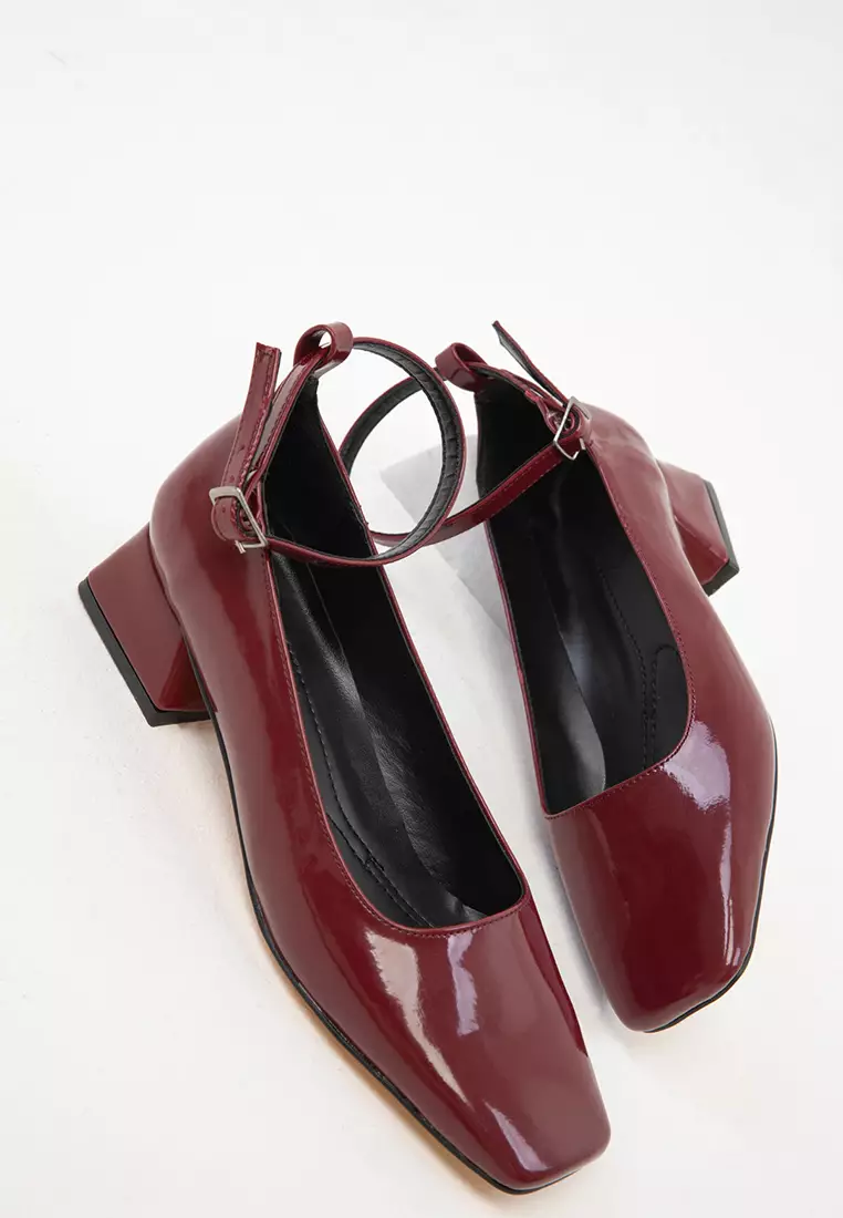 Patent Leather Claret Red Women's Classic Heeled Shoes - 19783