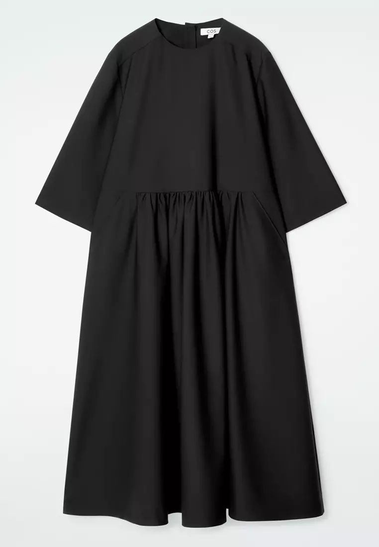 Gathered Wool-Blend Midi Dress