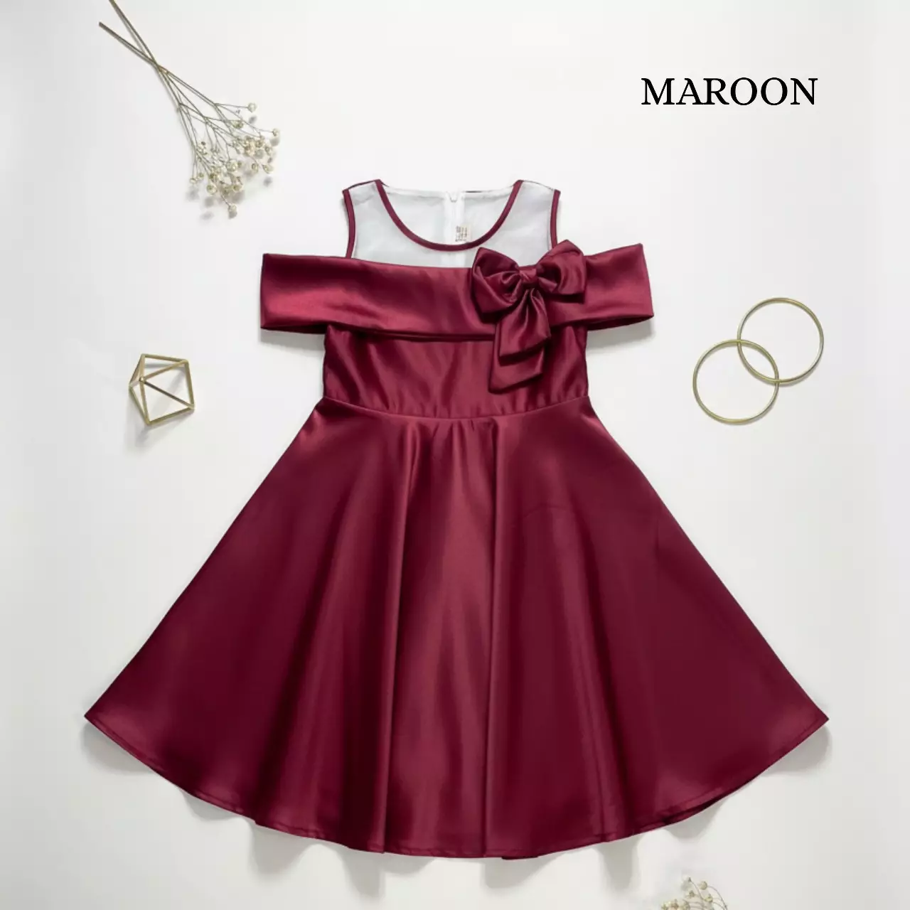 Two Mix - Baju Dress Pesta Anak Perempuan - Gaun Anak Cewek Natal Satin Usia 1-14 Tahun 4461 Warna Marron