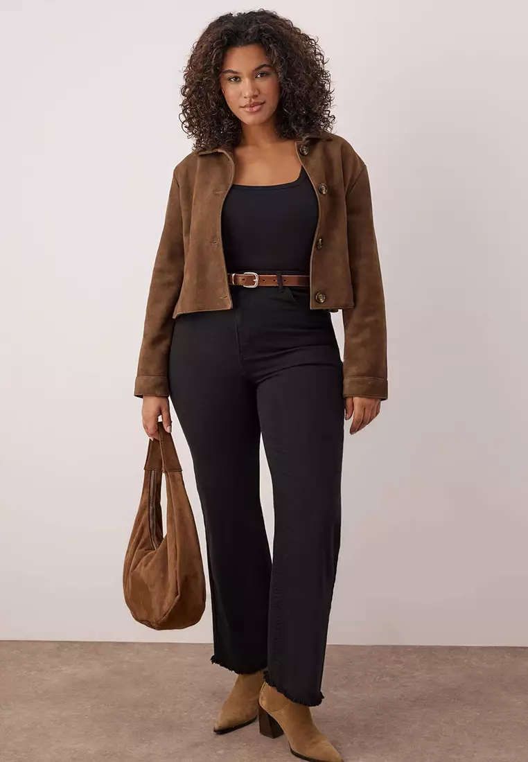 Plus Size Frayed Hem Wide Legs Jeans