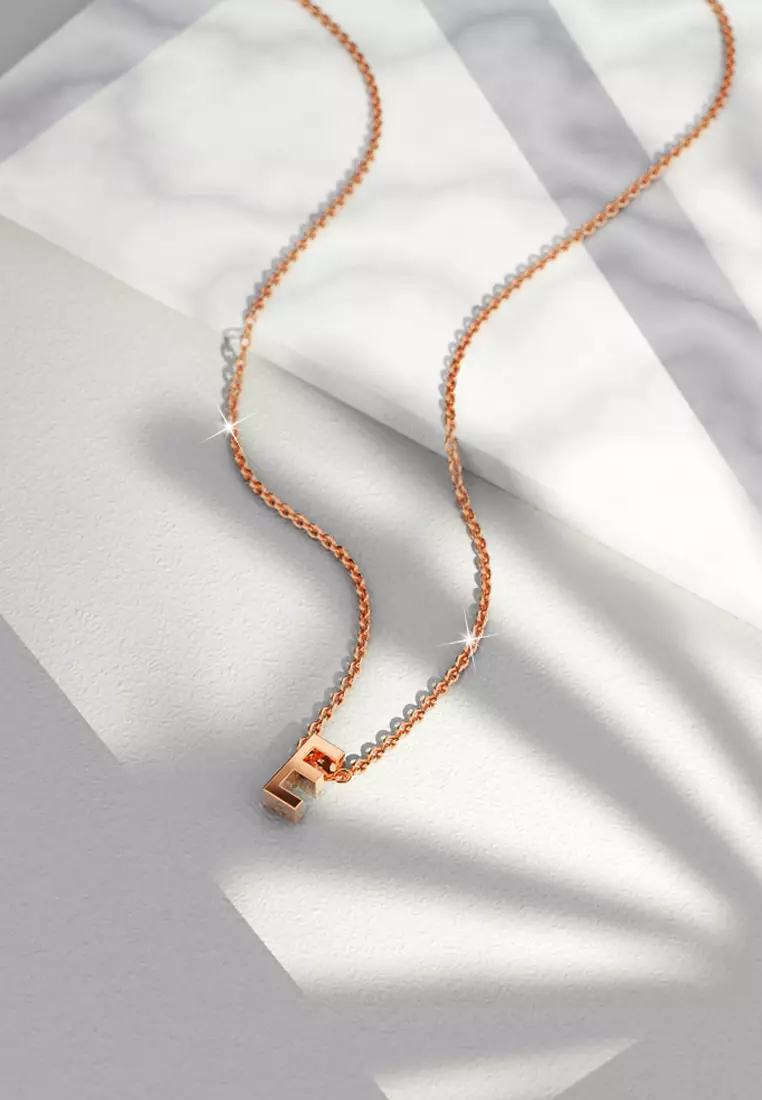 Initials Brick Alphabet Letter Necklace Rose Gold Layered Steel Jewellery - E