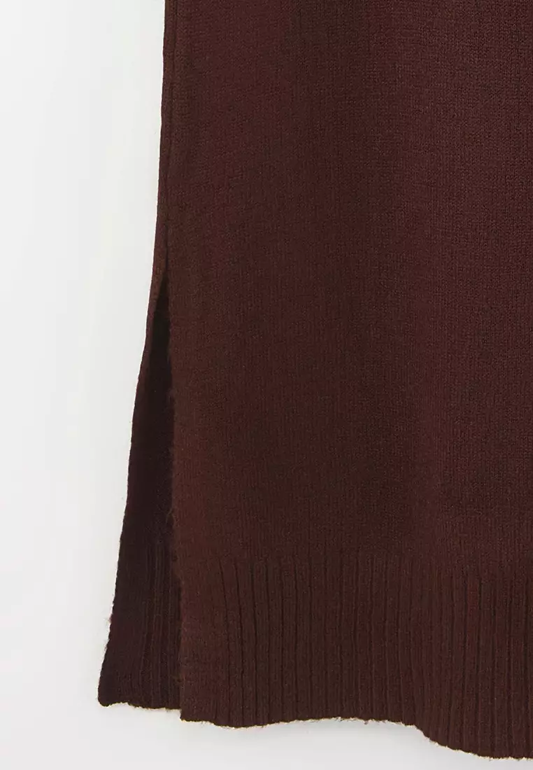 Brown Midi Wide Fit Soft Texture Knitwear Dress
