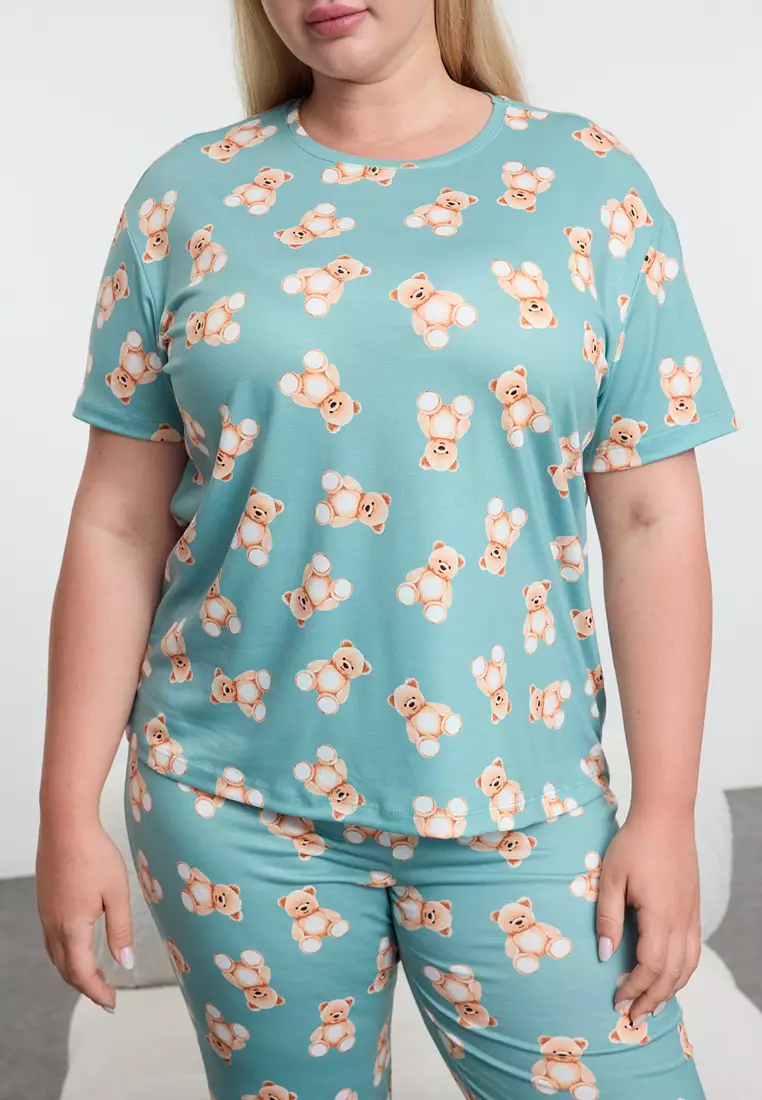 Plus Size Teddy Bear Printed Pyjama Set