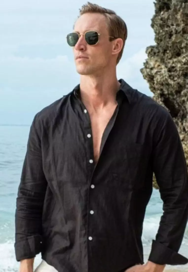 Midnight Setelan Kemeja Celana Linen Set Pria Hitam | Linen Set Men Black