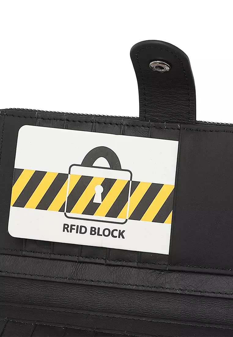Unisex Genuine Leather RFID Blocking Wallet - Black