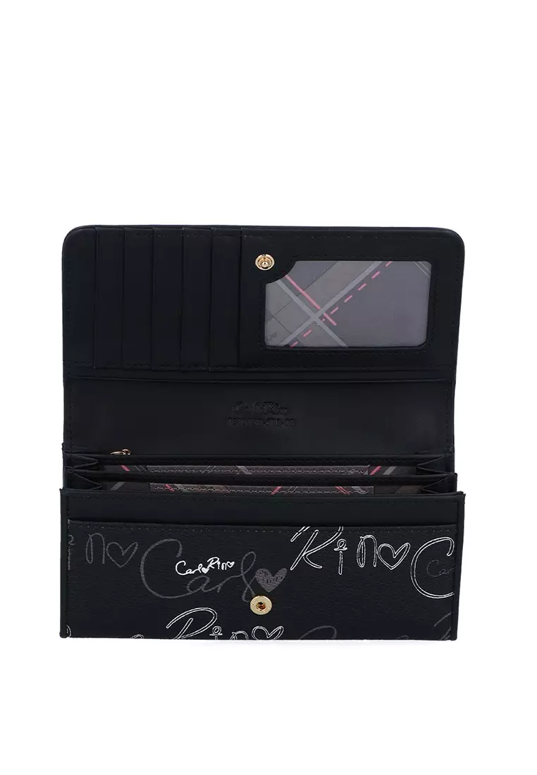 Black Calligraphy Monogram 2-fold Long Wallet