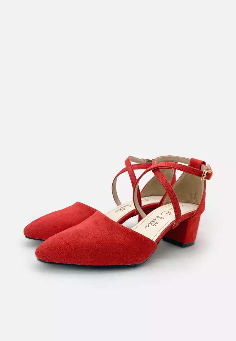 Ariana Pointed Toe Cross Sepatu Block Heels