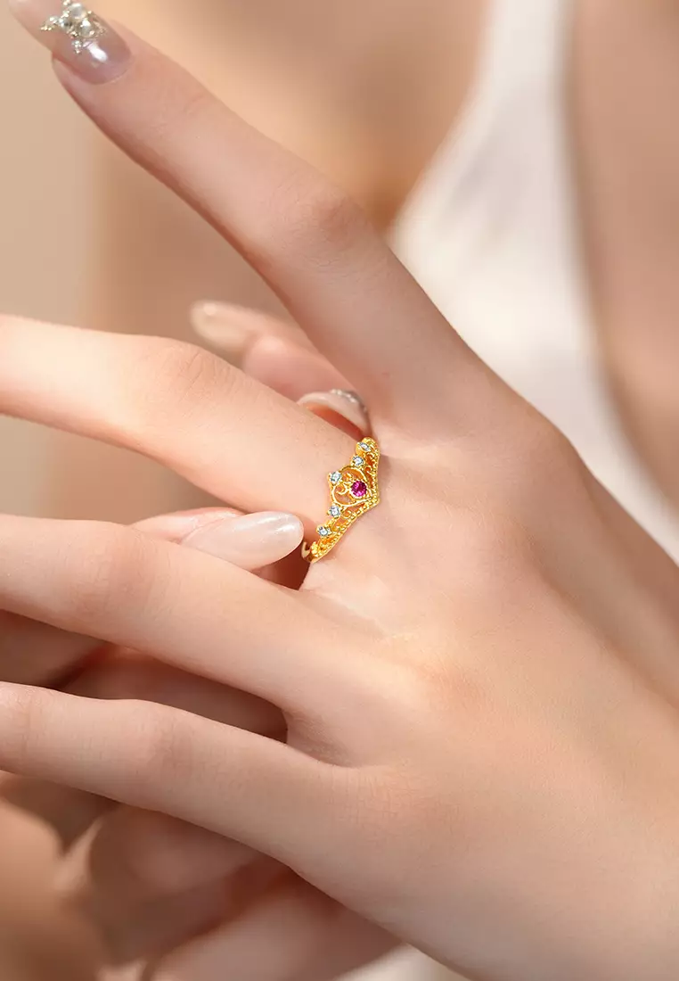 Cincin Wanita Original Red Zircon Berlian Berlapis Platinum Anti Pudar Ukuran Bebas Wanita Tunangan Cincin Cewek