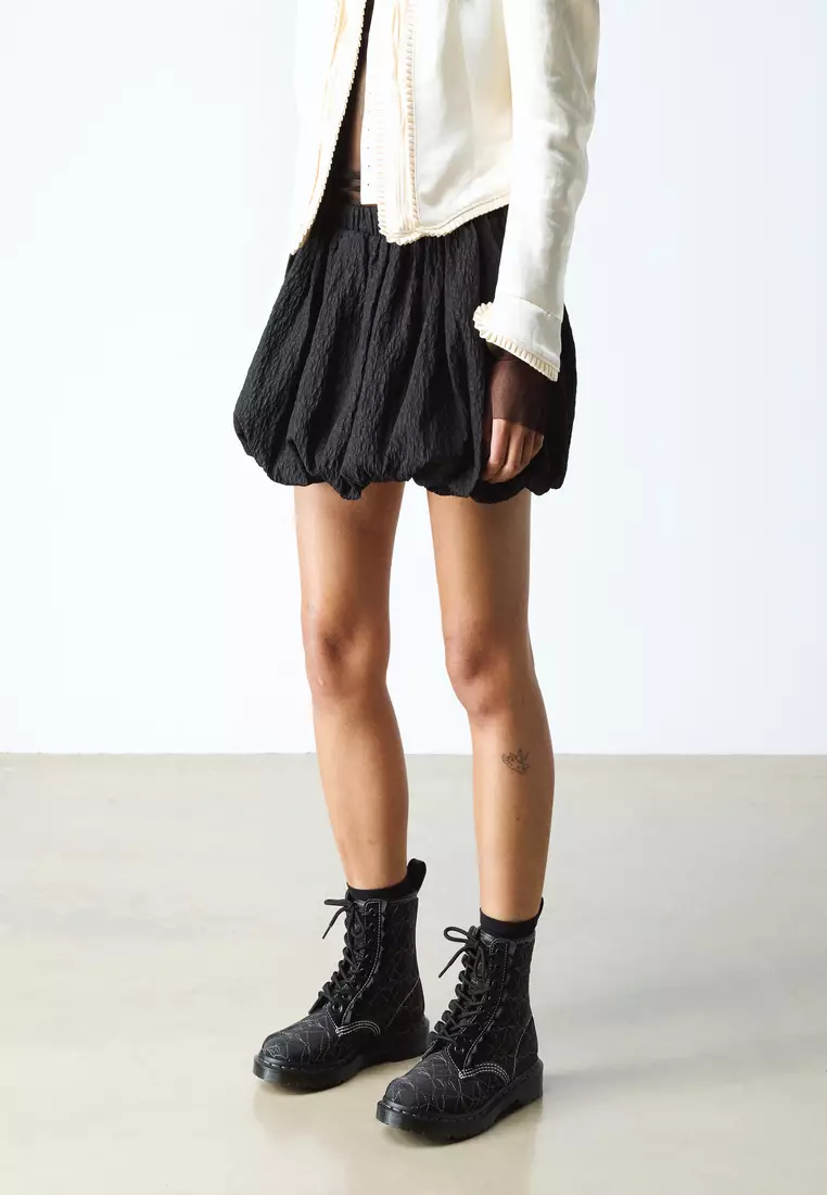 1460 FRILL Leather Lace Up Black Boots - Women