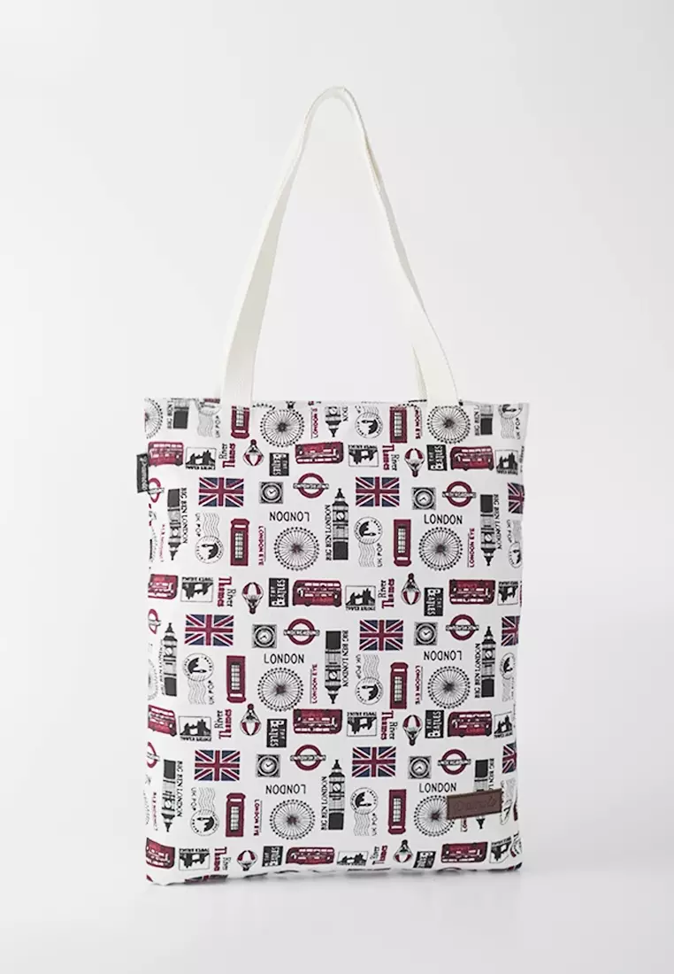Tote Bag Tas Wanita Bahan Kanvas Penutup Resleting - London
