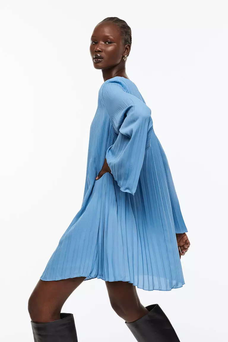 H&m pleated shop dress blue