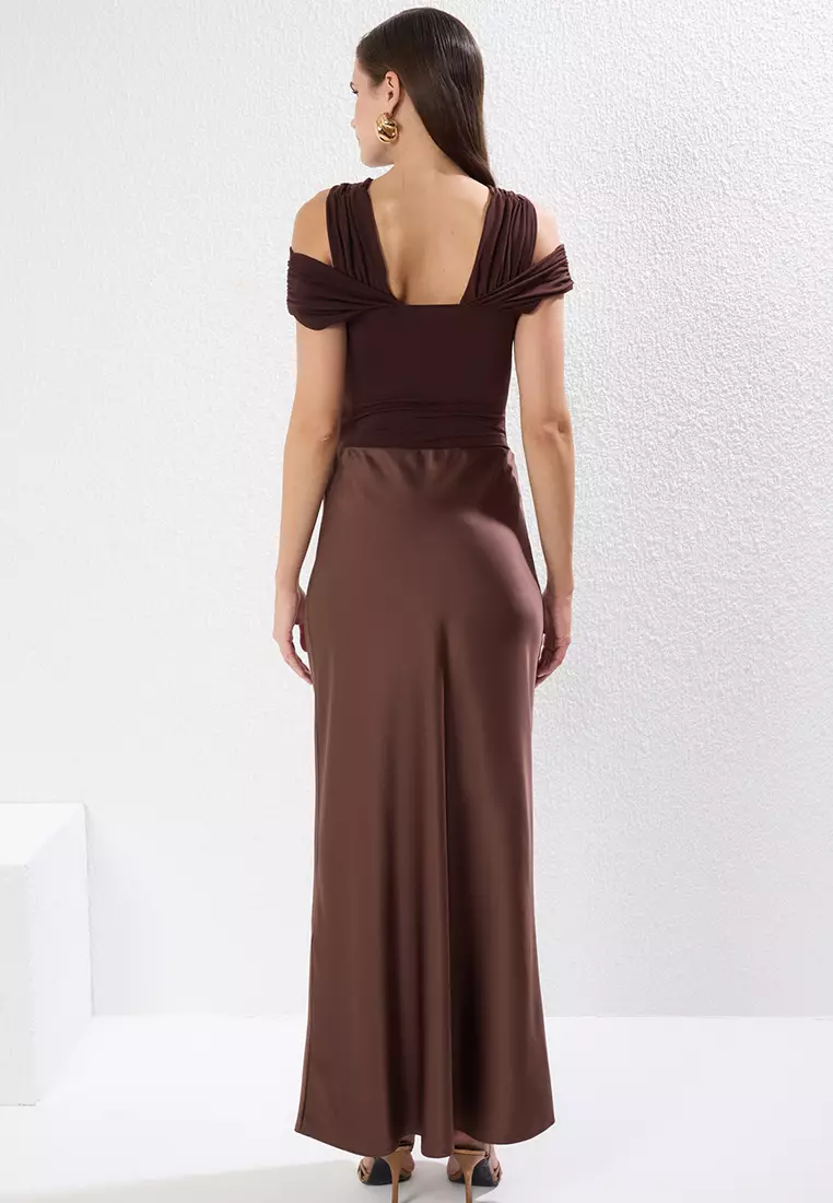 Bronze Satin Woven Long Elegant Skirt