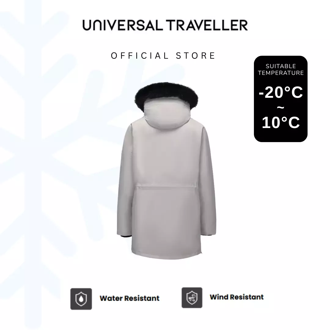UNIVERSAL TRAVELLER MID-LENGTH DOWN JACKET WITH FUR-LINED HOOD DJ25007