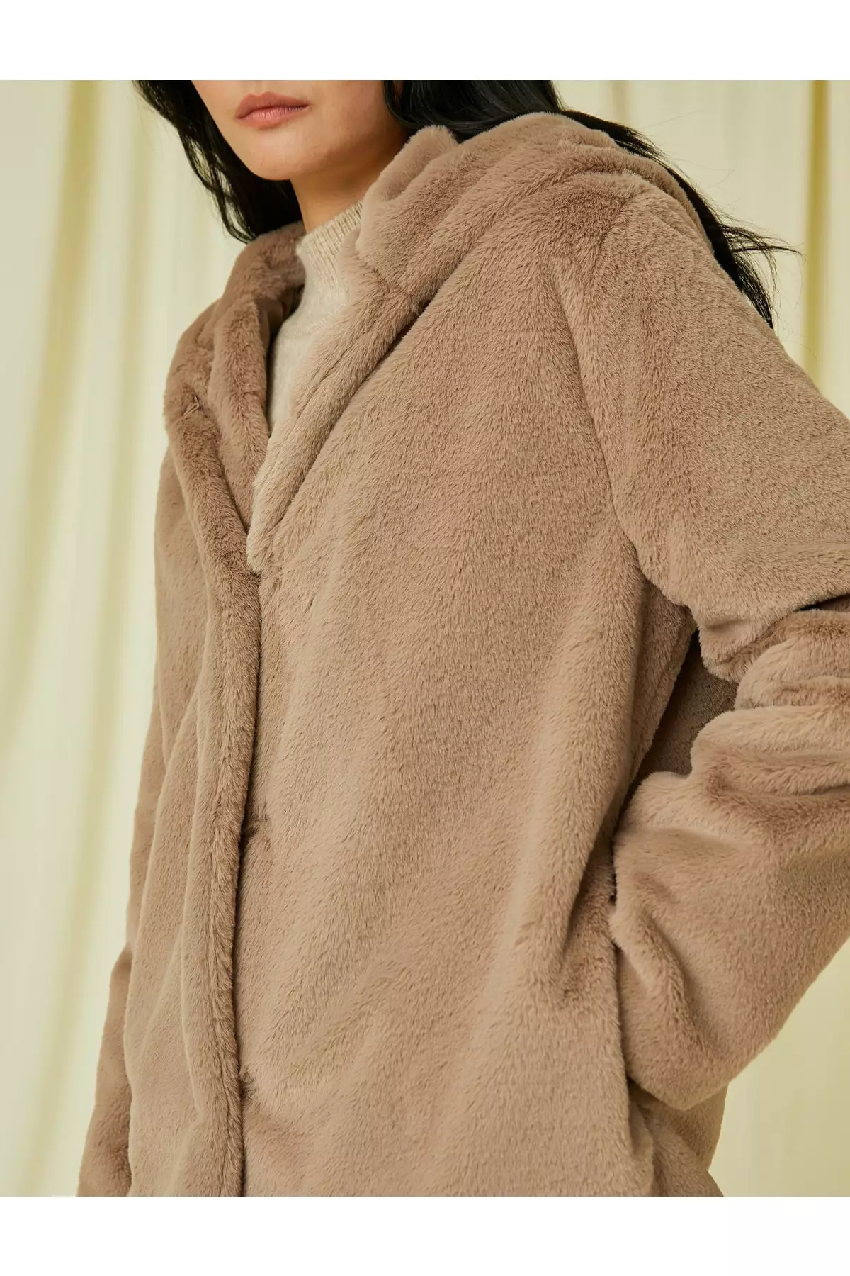 Hooded Oversized Plush Short Coat