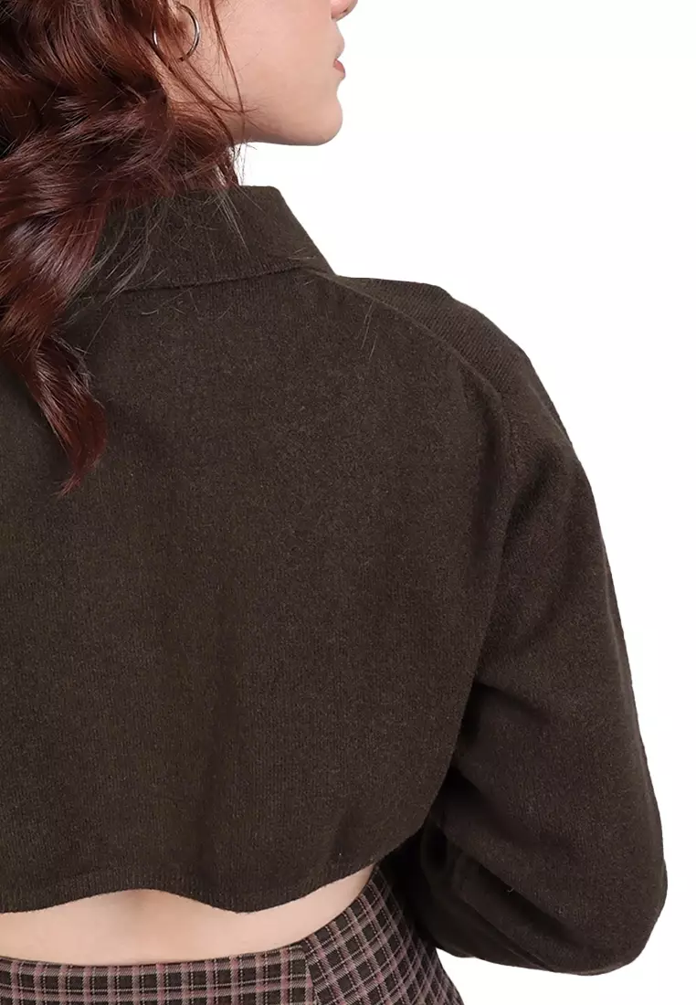 Cropped Button Down Collared Cardigan