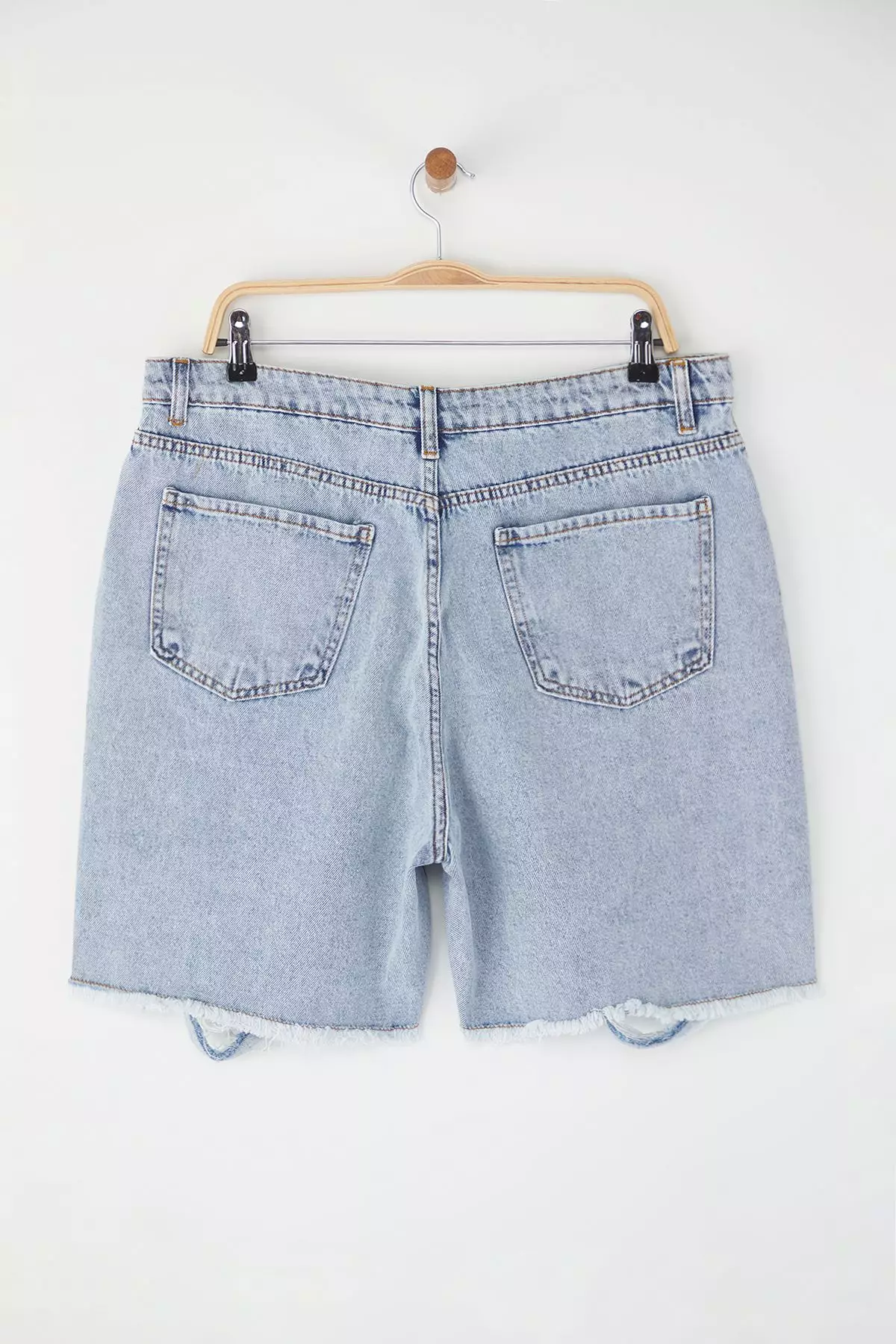 Jual Trendyol Blue Ripped High Waist Plus Size Denim Shorts