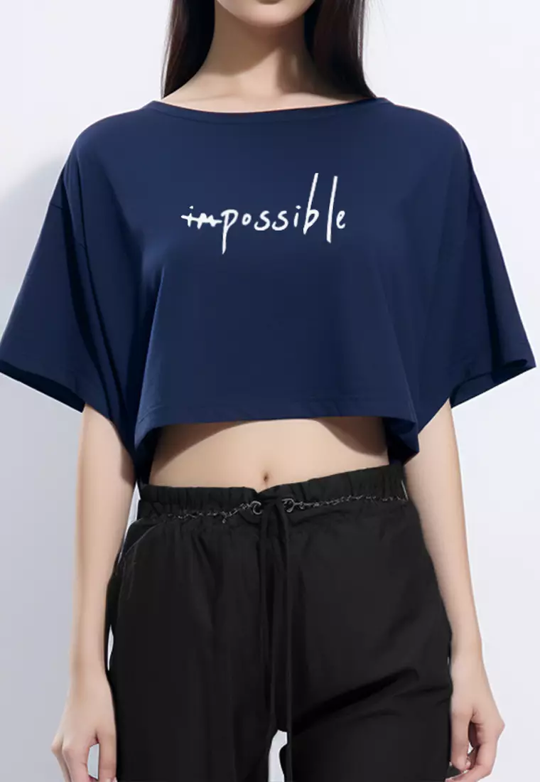 LTH04 Crop Top OLC Wanita "im possible" navy