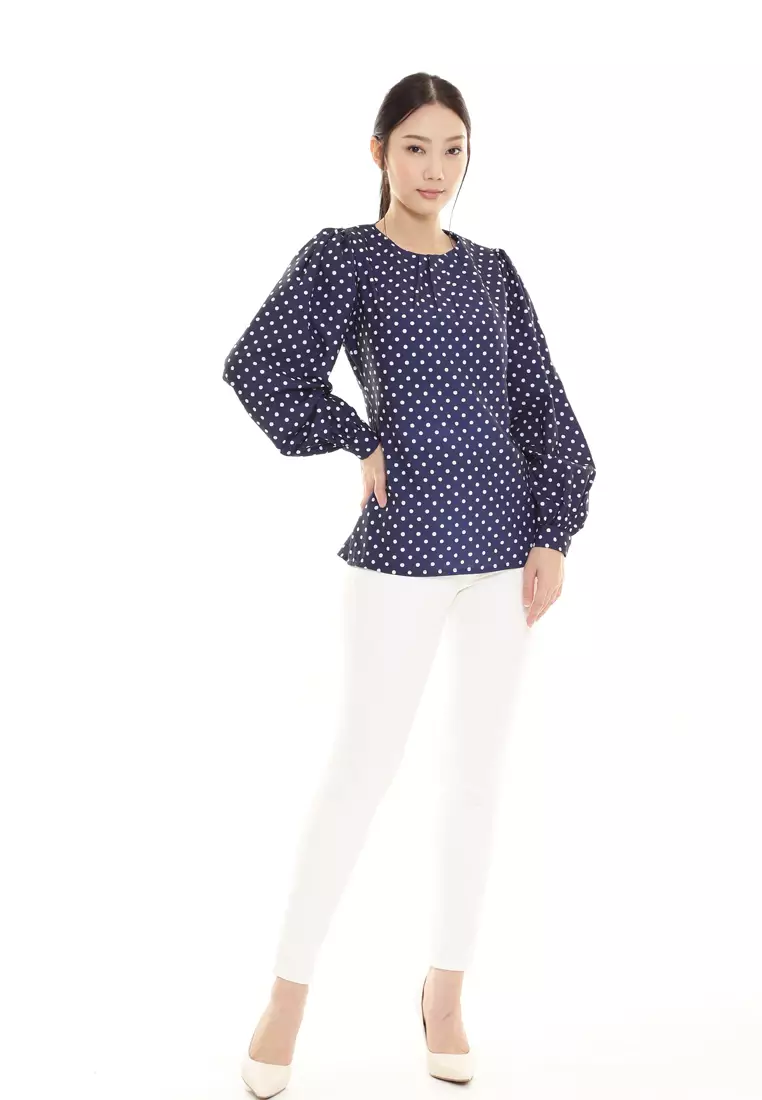 Christina Polka Dot Blouse in Navy Blue
