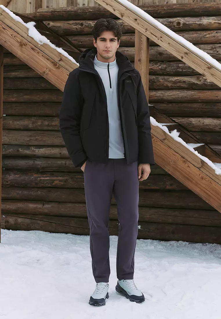 男裝 K-SWISS LOGO 防風防潑水鵝絨連帽羽絨外套
