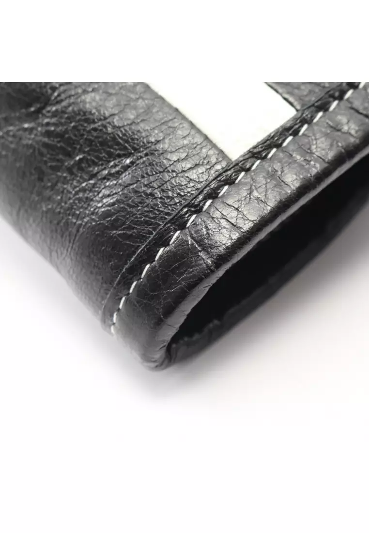 Pre-Loved BALENCIAGA BARBES E/W SHOPPER Shoulder bag tote bag stripe leather black white 2WAY