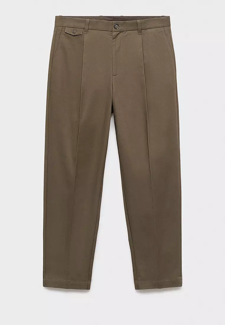 標準剪裁褶飾棉褲