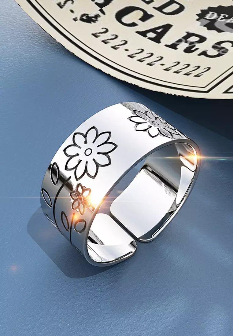 Solid 925 Sterling Silver Antique Floral Engrave Ring