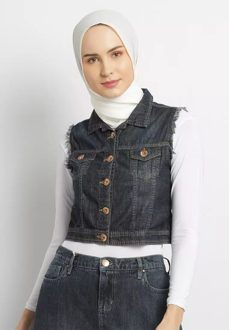 Flamoush Quensi Navy Crop Outer Wanita