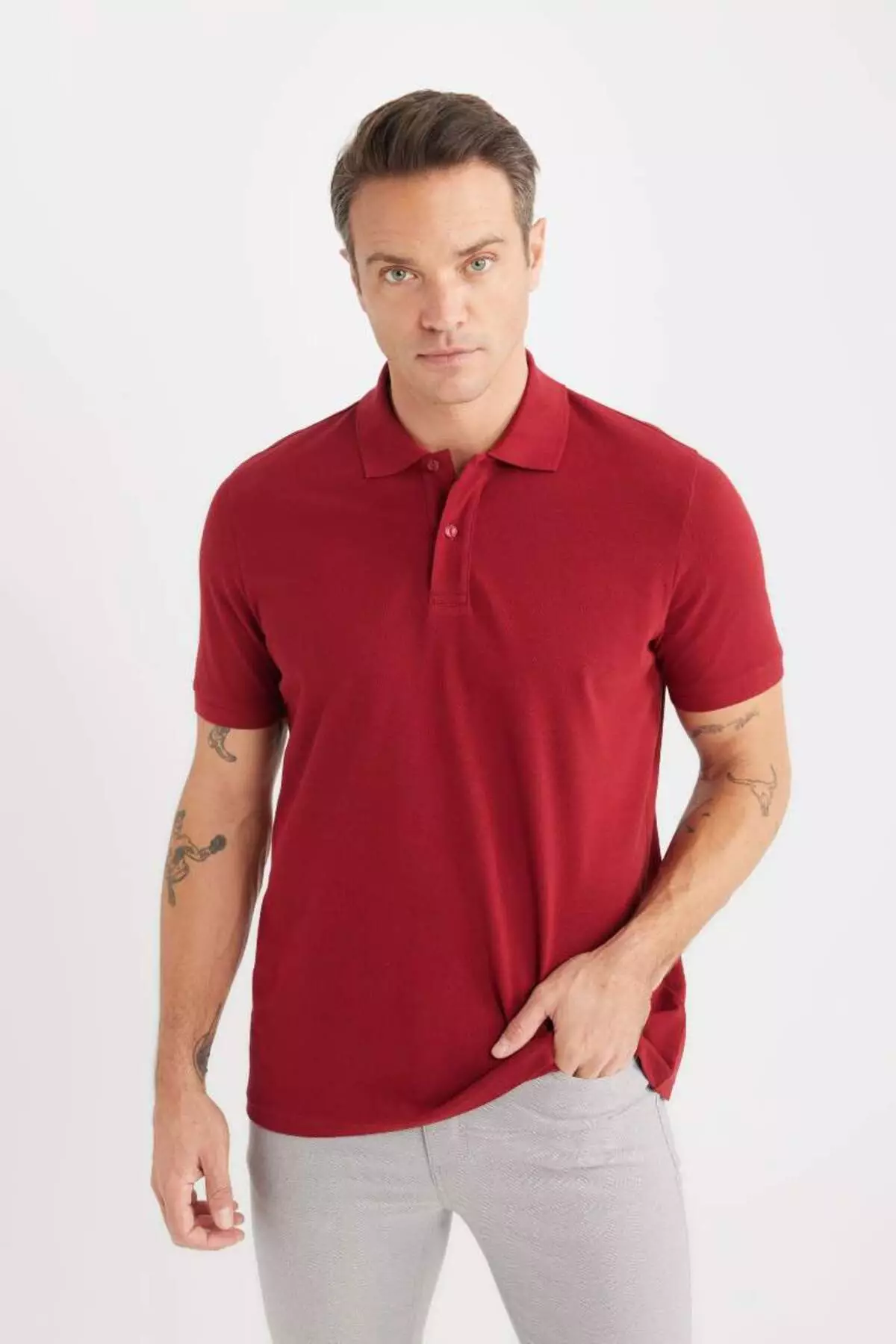 100% Cotton Regular Fit Polo Collar Short Sleeve Basic Plain Pique Fabric T-Shirt C1293Ax25Sp