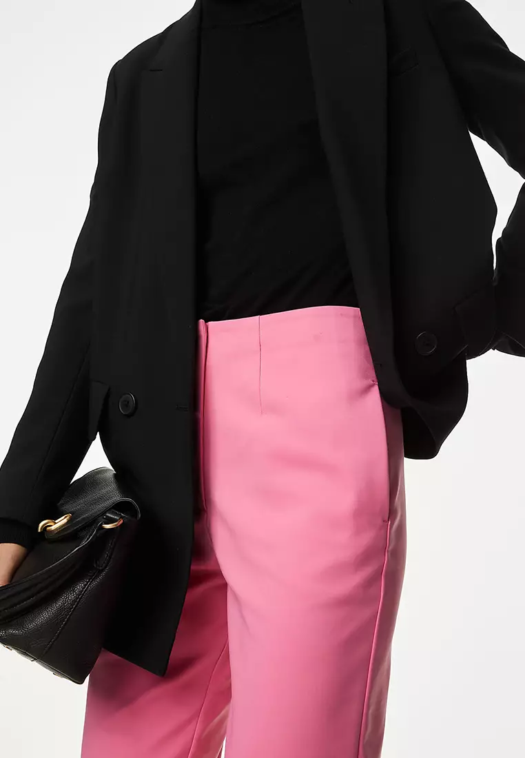 Cotton Blend Slim Fit Cropped Trousers