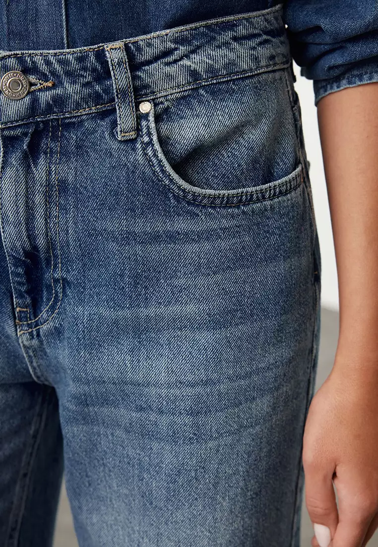 Cotton High Waist Regular Wide Leg Jeans