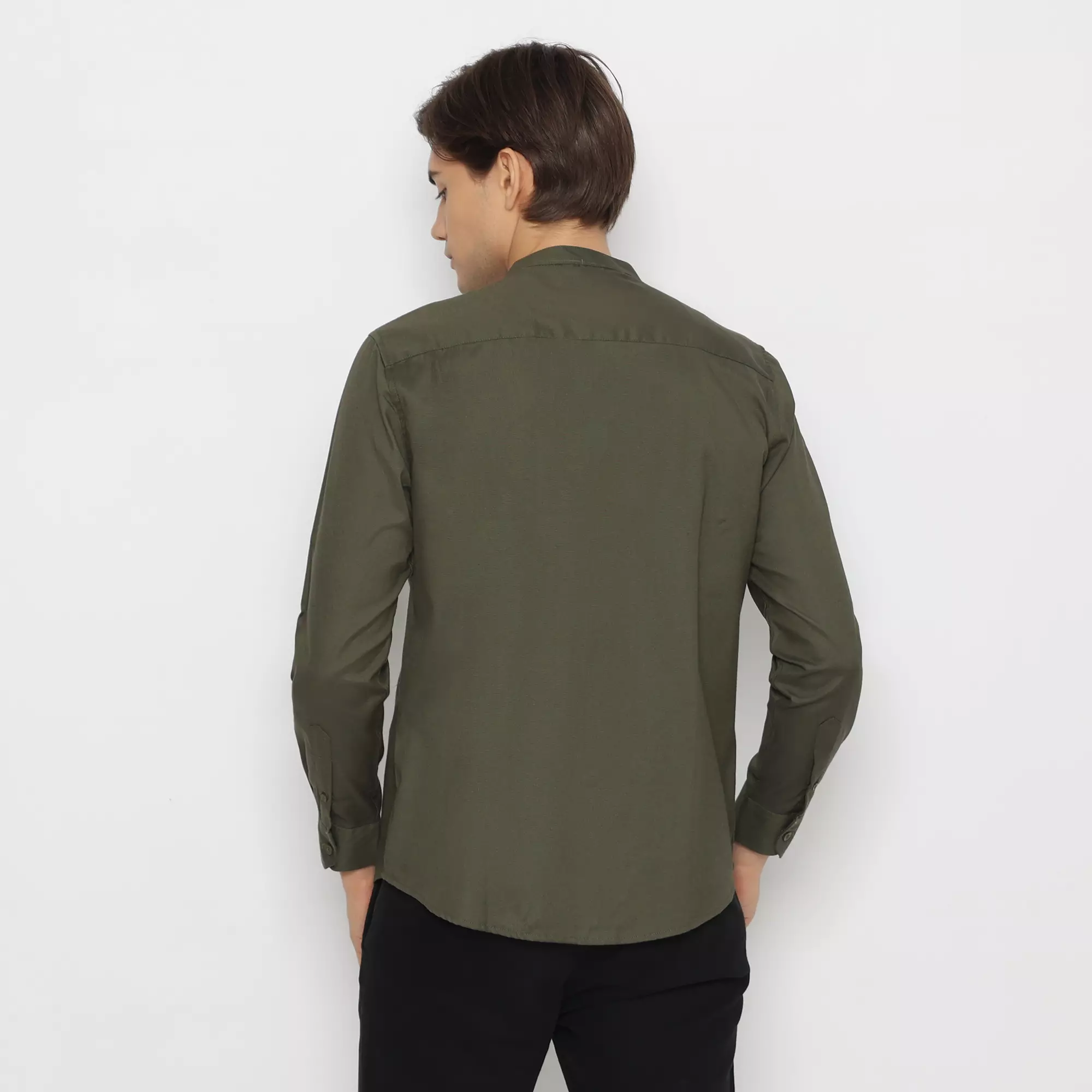 Platini Kemeja Pria Koko Shanghai Lengan Panjang Katun Oxford Hijau Army 22030