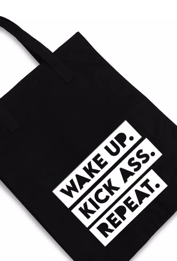AMC90 totebag aesthetic kanvas pria wanita hitam black wake up kick ass