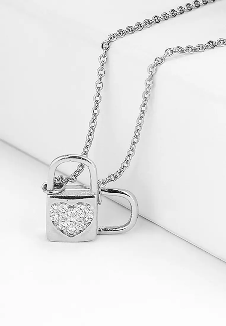 Boxed Celeste Heart Necklace and Earrings Set in White Gold Embellished with Swarovski crystals