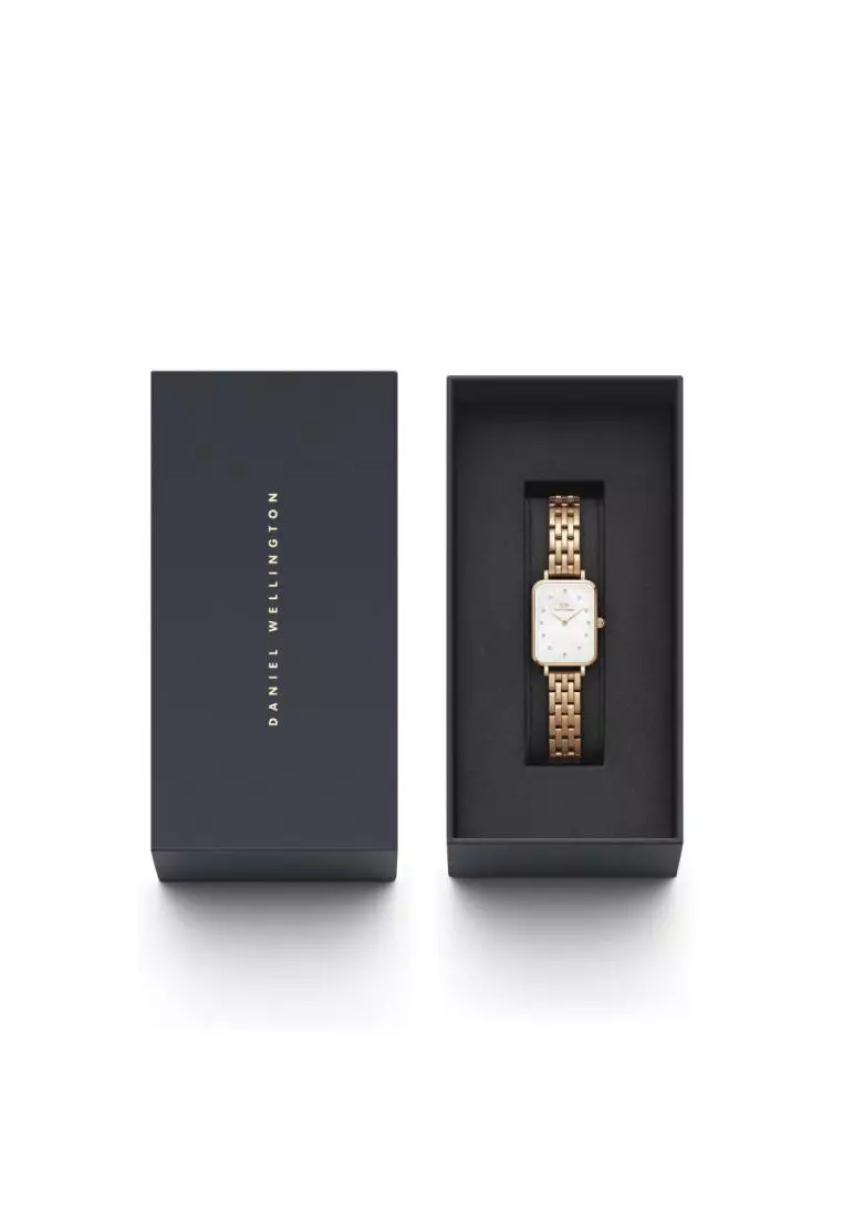 Quadro Lumine 20x26mm 5-Link Rose Gold MOP White Dial - Watch for women - Stainless Steel watch strap - Square Crystals Dial -  - DW official - Women's watch - Female watch - Ladies watch - Authentic - Jam tangan wanita - jam tangan perempuan