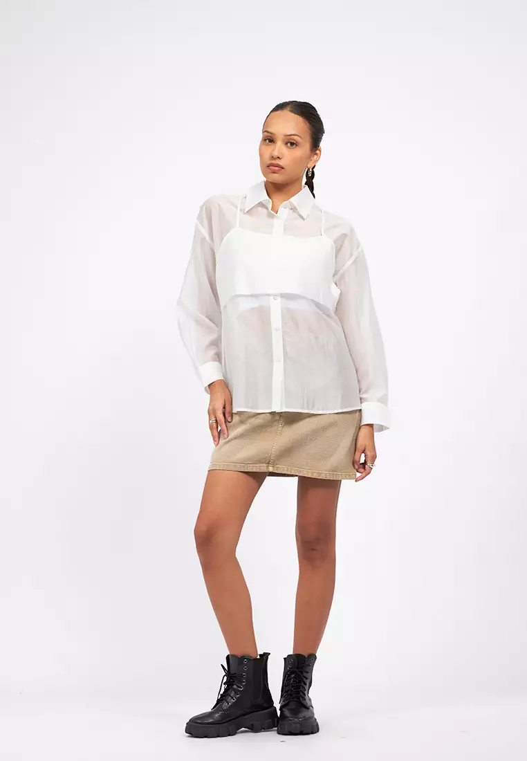 Double Layered Long Sleeve Sheer Blouse