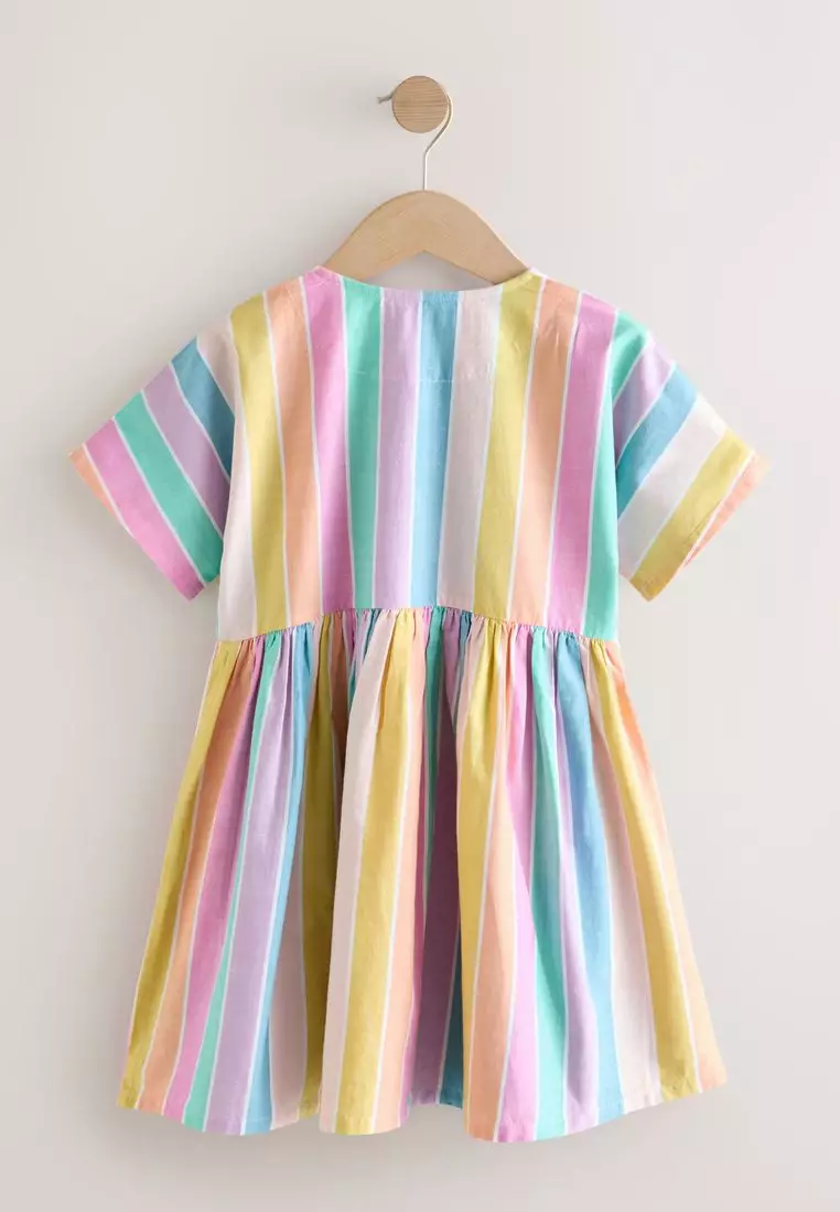 Stripe Short Sleeve Button Through Dress