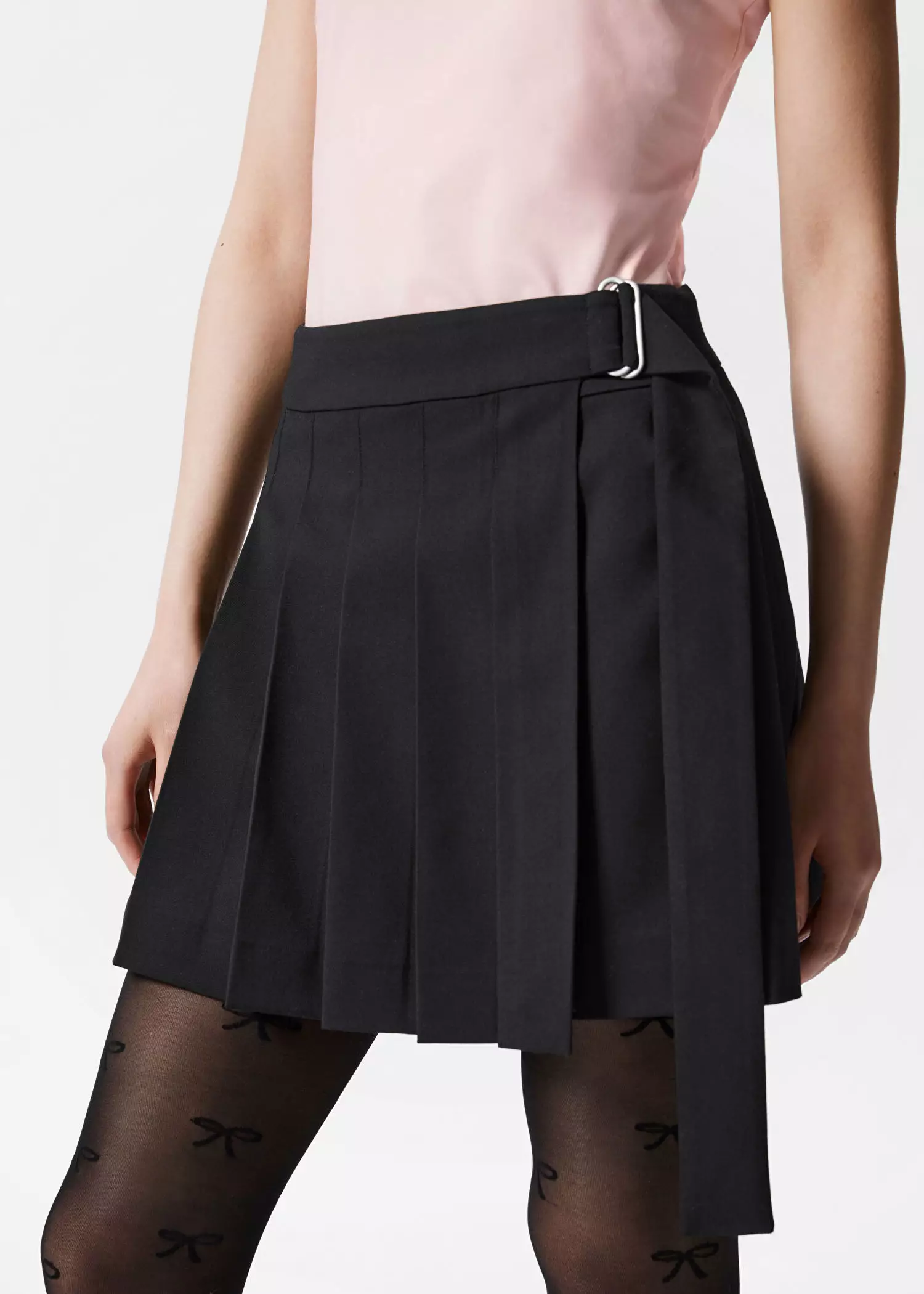 Pleated Wrap Mini Skirt