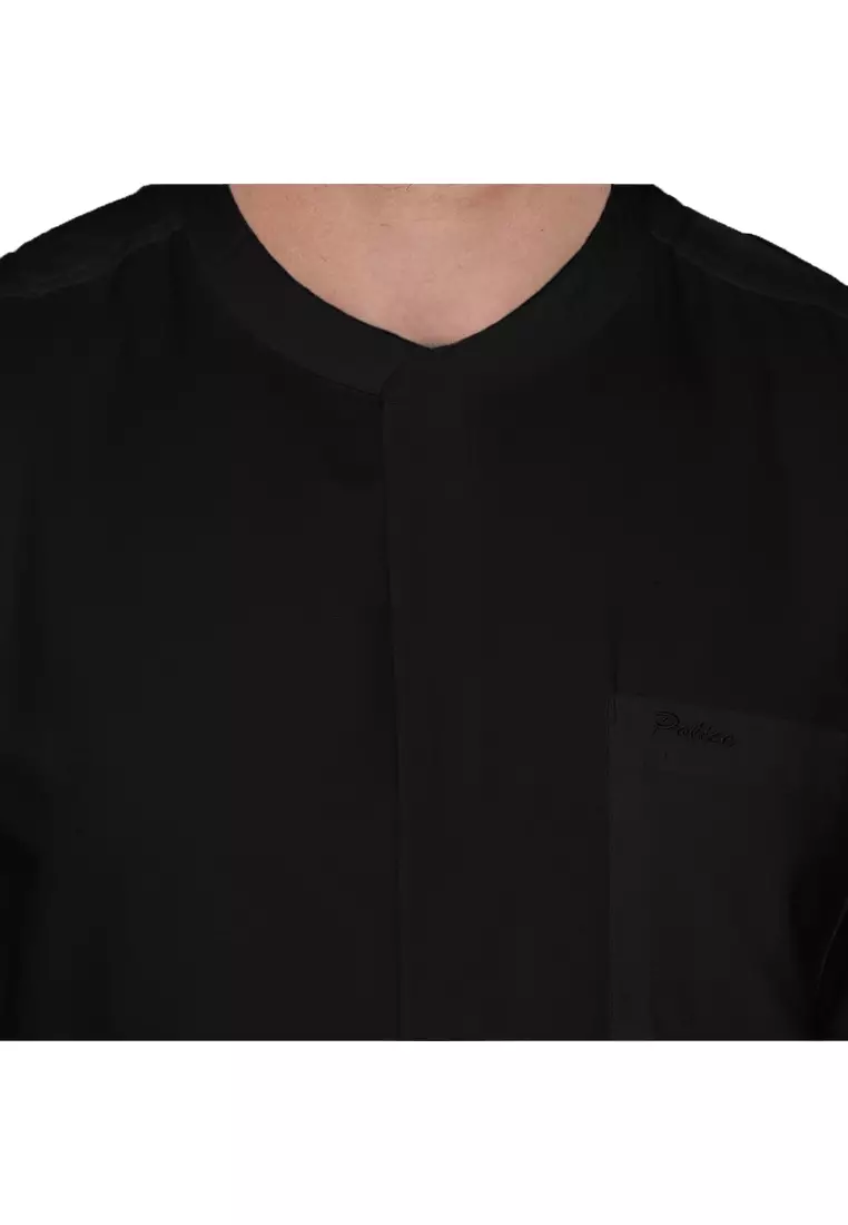 POLICE Kemeja Koko Polos Cotton Soft Black Regular Fit Lengan Panjang Pria