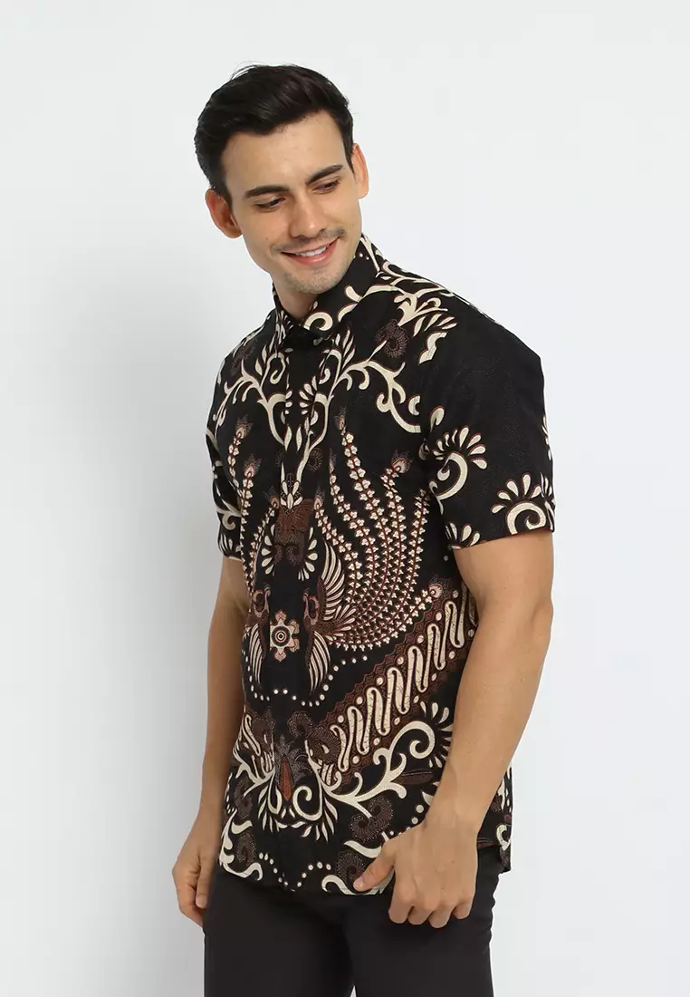 MAGINOT NARENDRA CREAM Batik MOTIF TIMBUL DOBBY Slim Fit Lengan Pendek