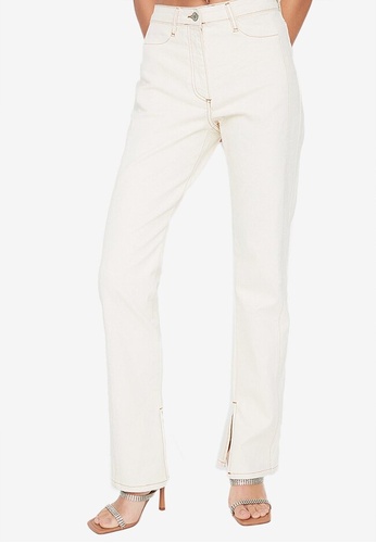 Trendyol white Slim High Waist Slit Jeans 8EE2EAAFD8F774GS_1