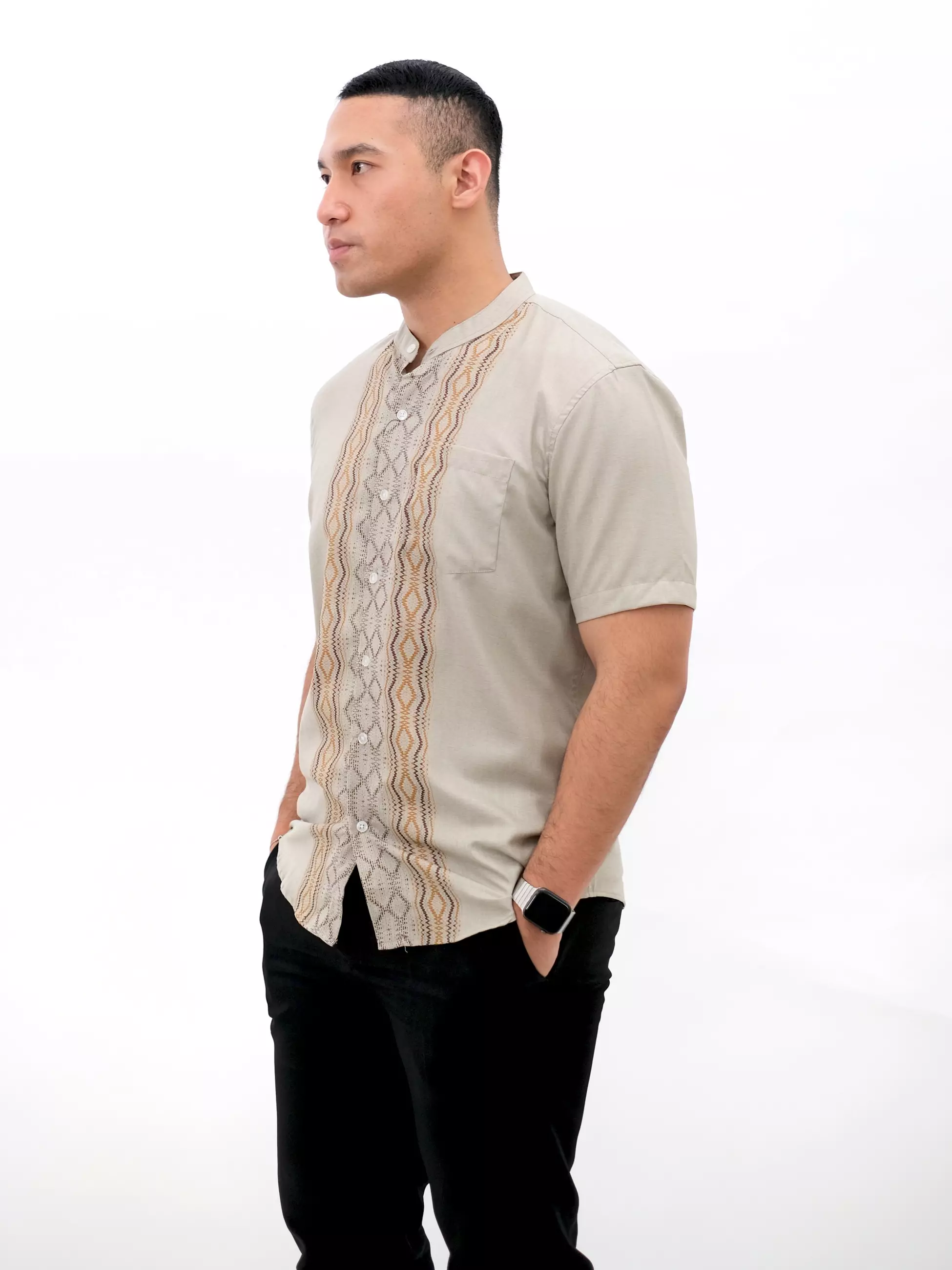 Kemeja Koko Lengan Pendek Abu Muda Motif 50424