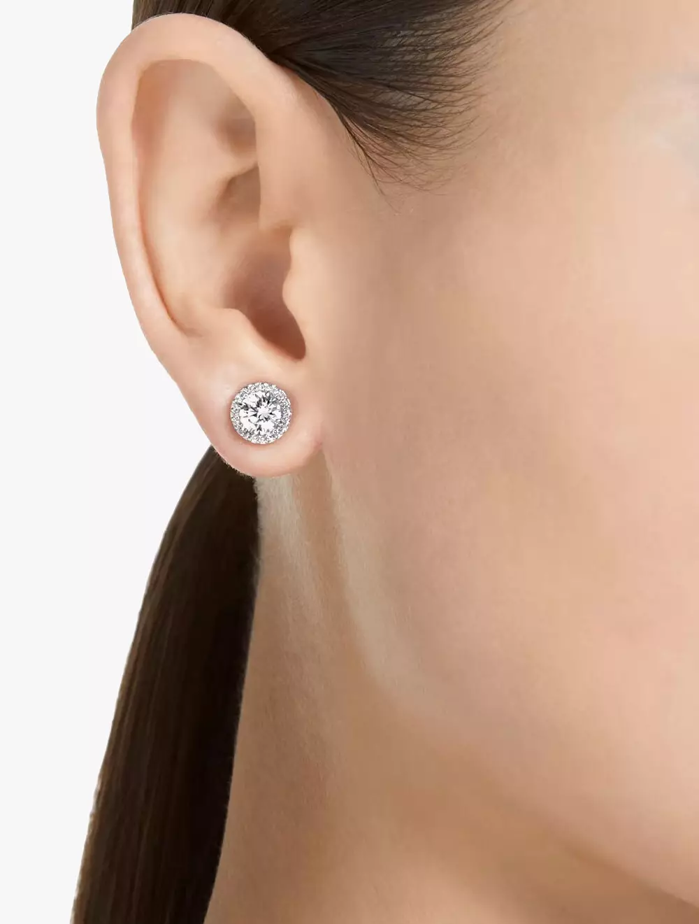 Constella Stud Earring, Round Cut, Pavé, White, Rhodium Plated - White
