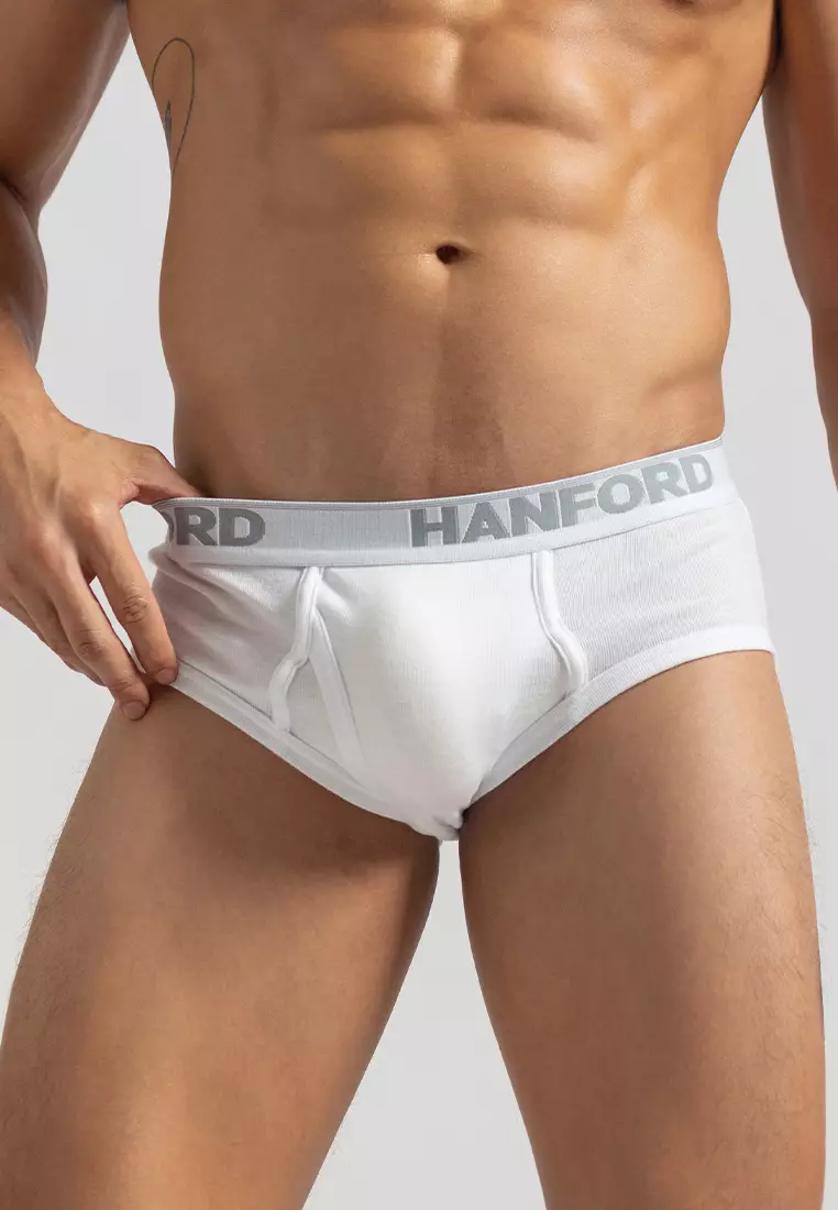 Premium Ribbed Cotton Modern Hipster Men's Briefs with Fly Opening Preston White 6in1 Pack