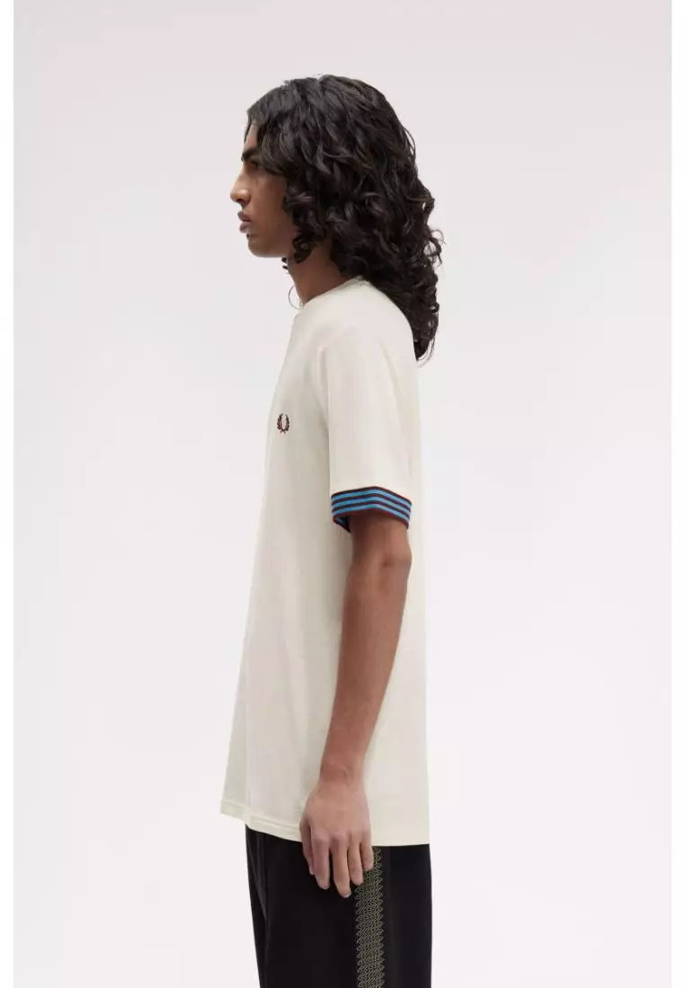 Fred Perry M7707 Striped Cuff T-Shirt (Ecru)