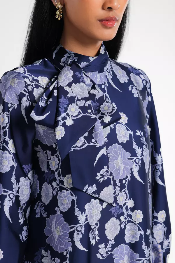 MINIMAL - Jeanna - Gamis Motif Bunga - Blue